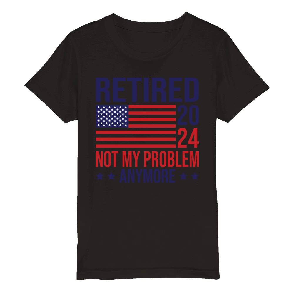 Retired 2024 Retirement USA American Flag Retro Organic Kids Crewneck T-shirt