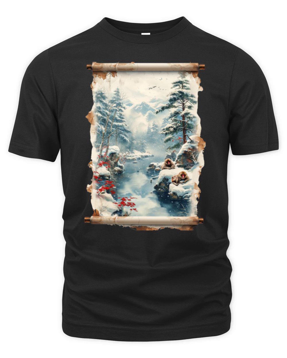 Vintage Animal Macaque Winter Monkey Japanese Art Organic Unisex T-shirt