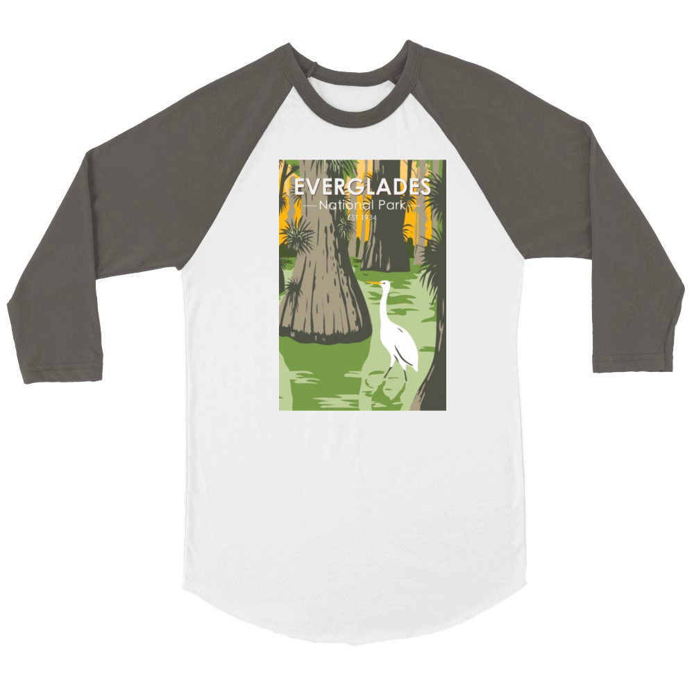 Everglades National Park Florida Egret Vintage Unisex ¾ sleeve Raglan T-shirt