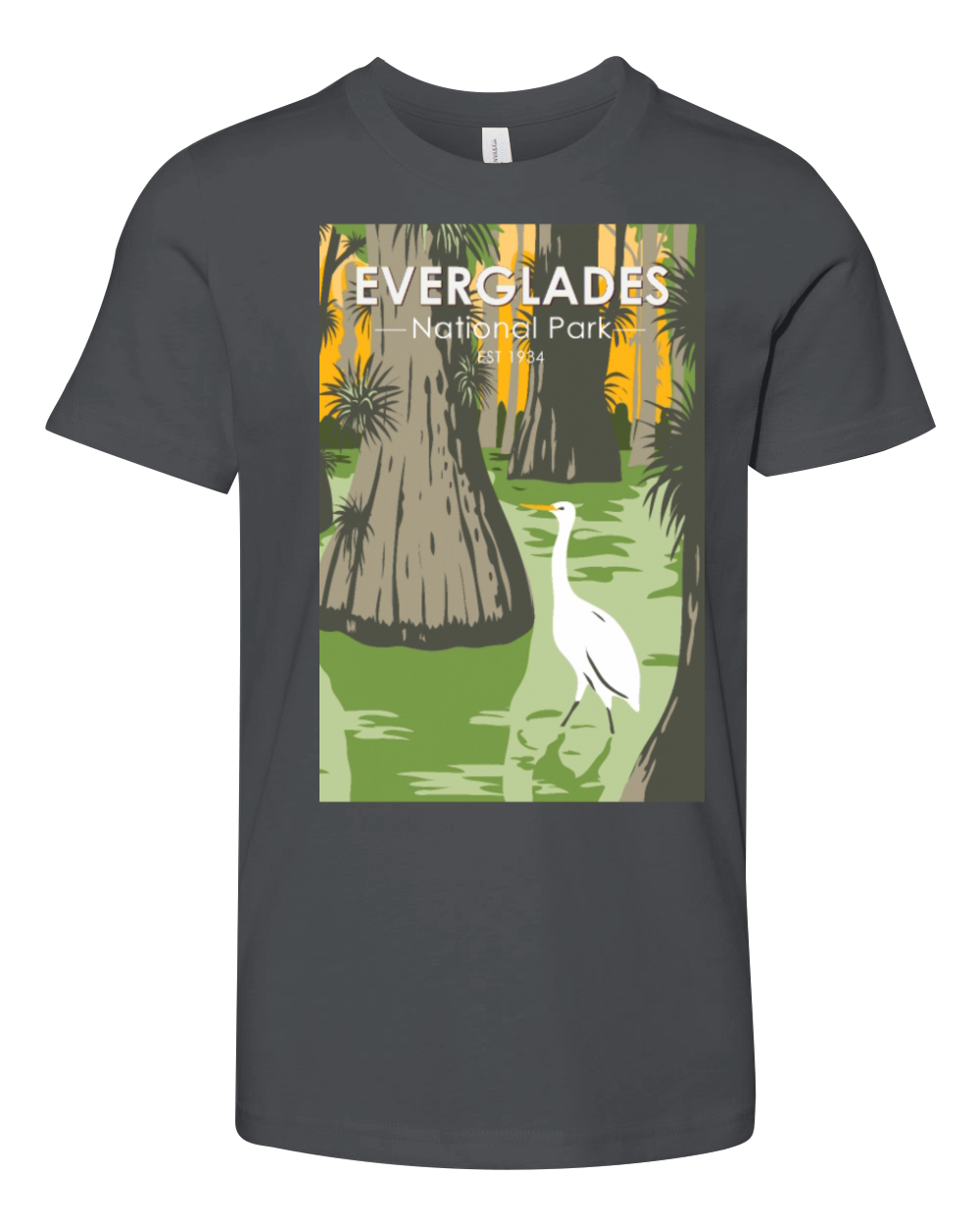 Everglades National Park Florida Egret Vintage Youth Unisex Jersey Tee