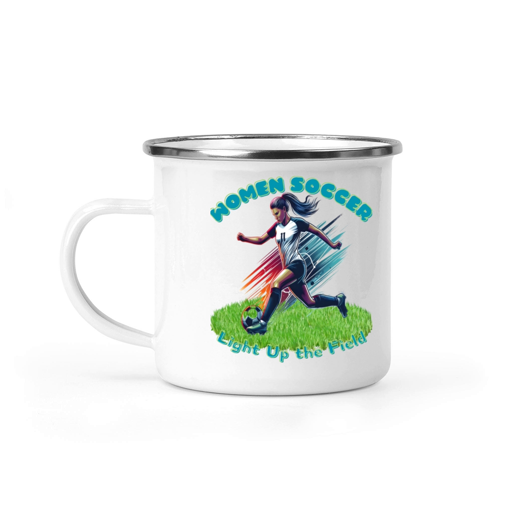 Light Up the Field Womens Soccer Silhouette Camping Mug