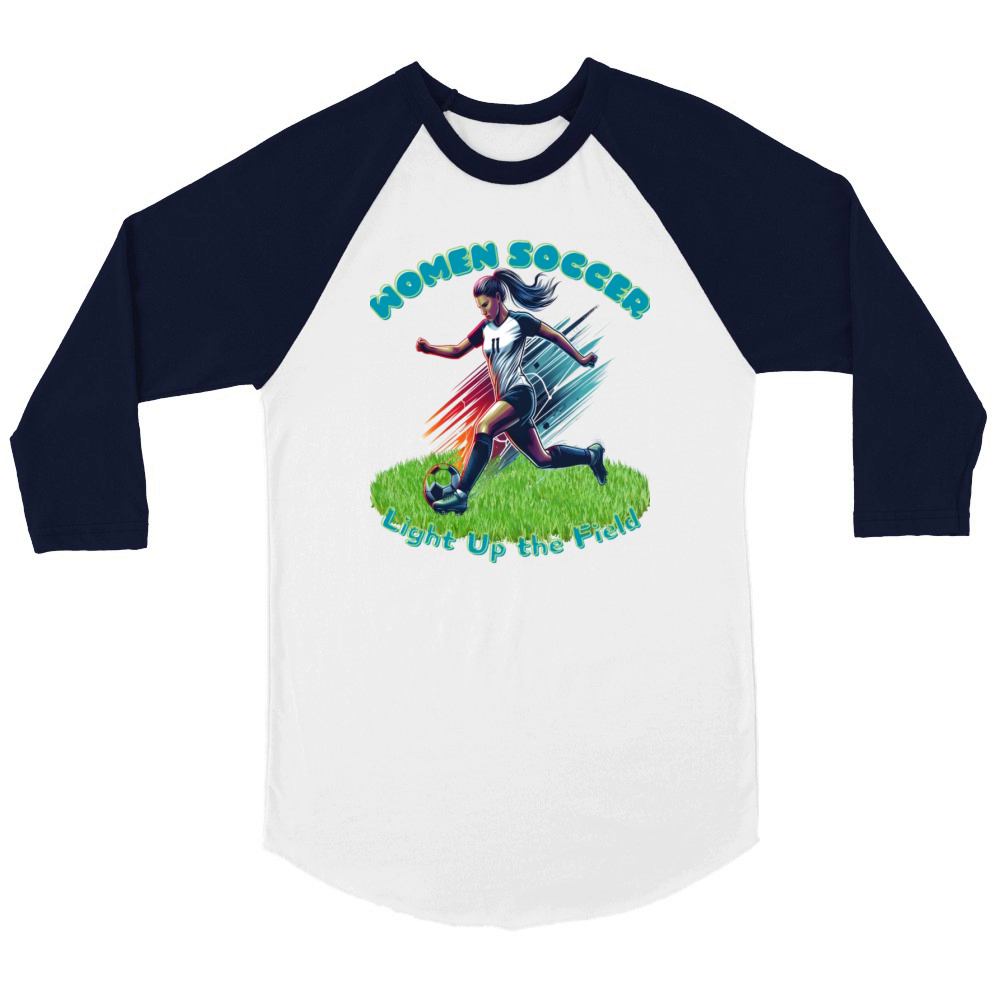 Light Up the Field Womens Soccer Silhouette Unisex ¾ sleeve Raglan T-shirt