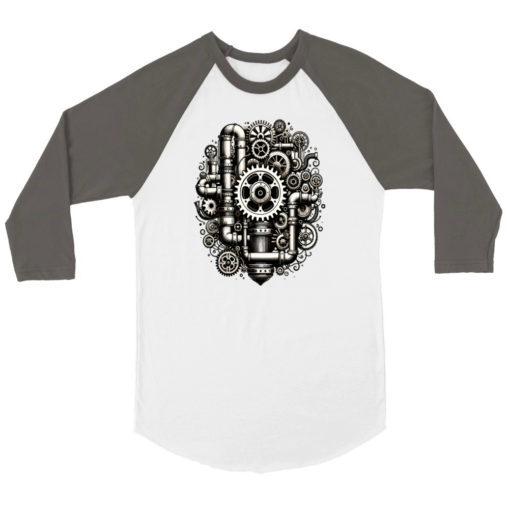 Steampunk design with gears and pipes Unisex ¾ sleeve Raglan T-shirt