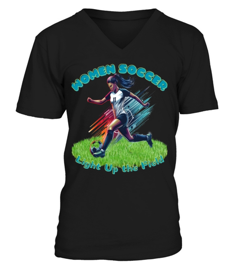 Light Up the Field Womens Soccer Silhouette V-Neck T-shirt