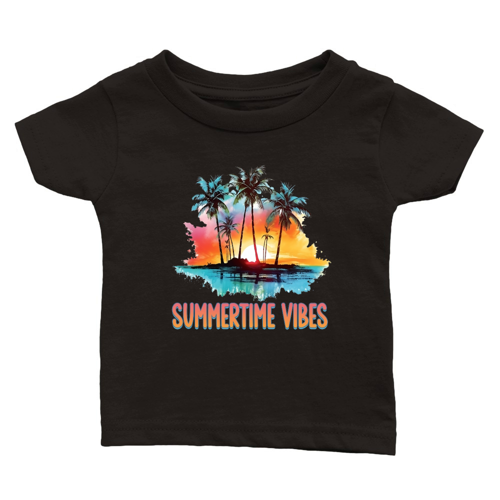 Summertime Vibes 80s Sunset Palm Tree Classic Baby Crewneck T-shirt