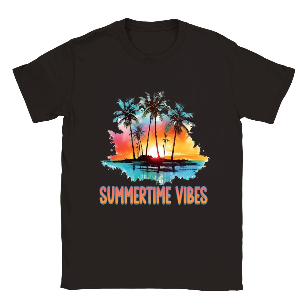 Summertime Vibes 80s Sunset Palm Tree Classic Kids Crewneck T-shirt