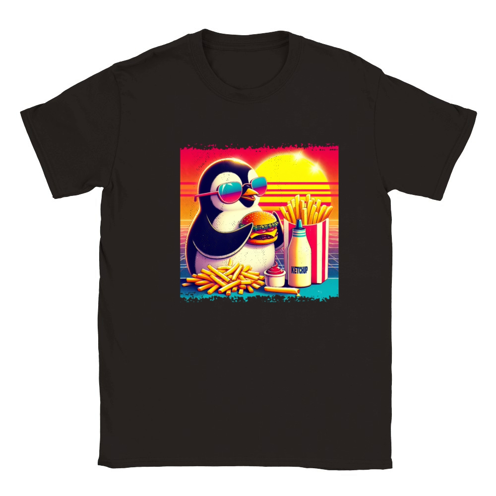 Vintage Penguin in Retro Sunset Dining Classic Kids Crewneck T-shirt