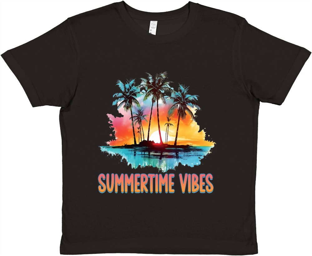 Summertime Vibes 80s Sunset Palm Tree Premium Kids Crewneck T-shirt