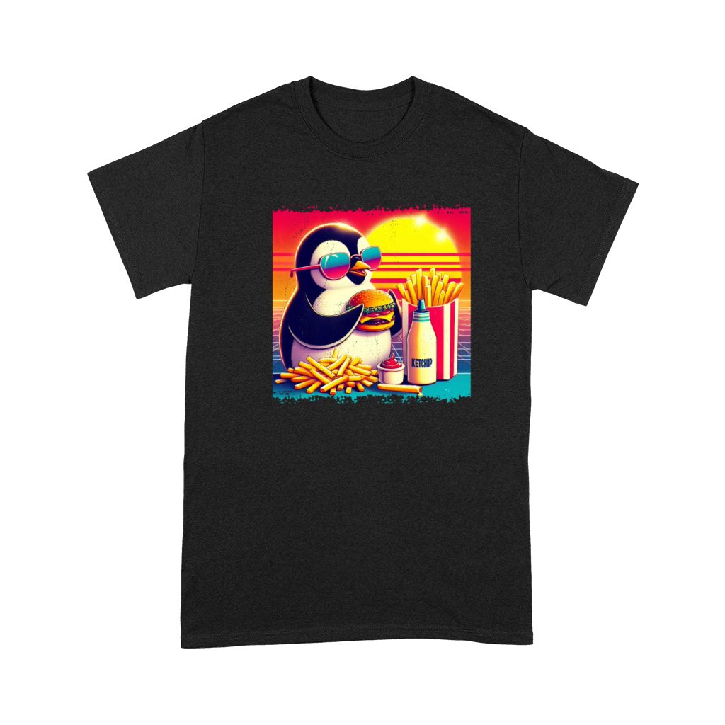 Vintage Penguin in Retro Sunset Dining Premium T-shirt