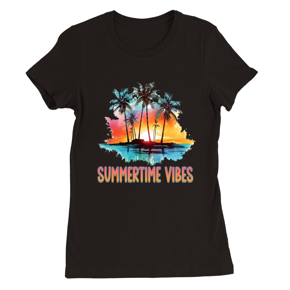 Summertime Vibes 80s Sunset Palm Tree Premium Womens Crewneck T-shirt