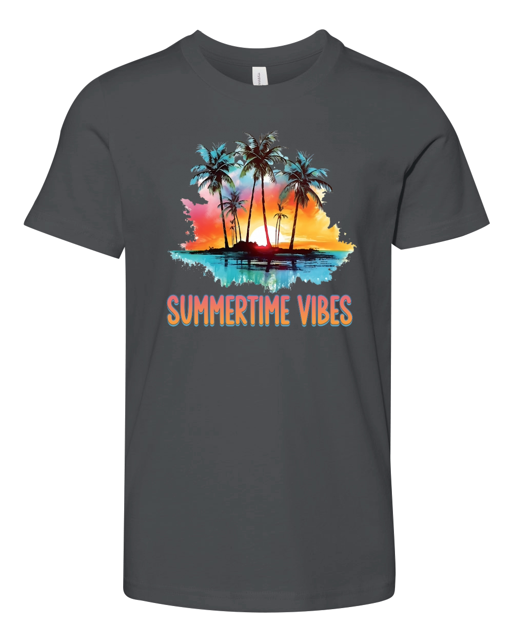 Summertime Vibes 80s Sunset Palm Tree Youth Unisex Jersey Tee