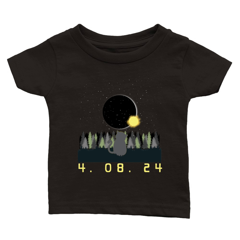 Funny Cat Watching Total Solar Eclipse 2024 Classic Baby Crewneck T-shirt