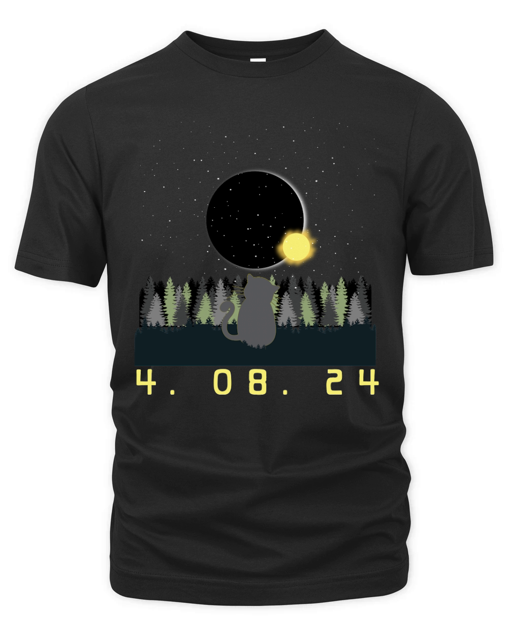 Funny Cat Watching Total Solar Eclipse 2024 Organic Unisex T-shirt