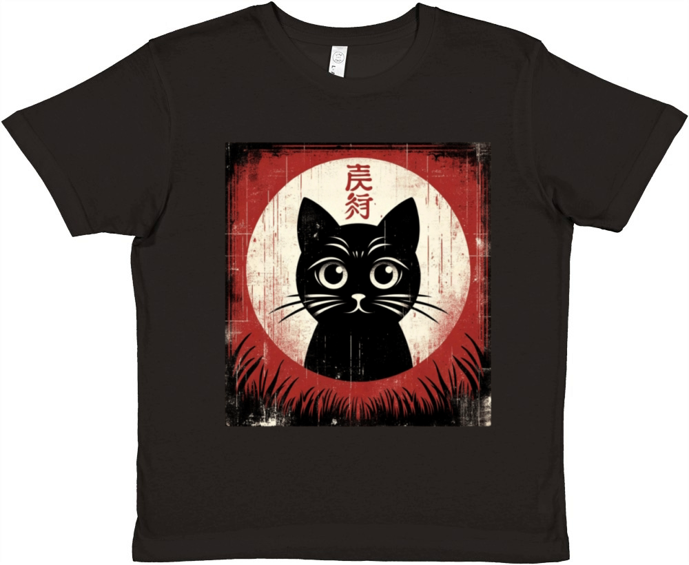 Silhouette Japanese Kitten Retro Cute Vintage Cat Premium Kids Crewneck T-shirt