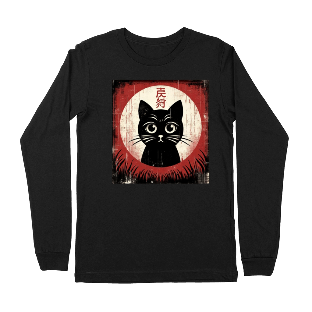 Silhouette Japanese Kitten Retro Cute Vintage Cat Premium Long Sleeve