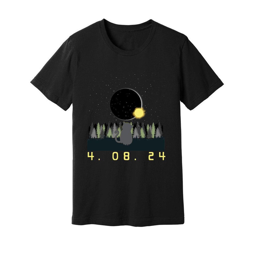 Funny Cat Watching Total Solar Eclipse 2024 Unisex Jersey Tee