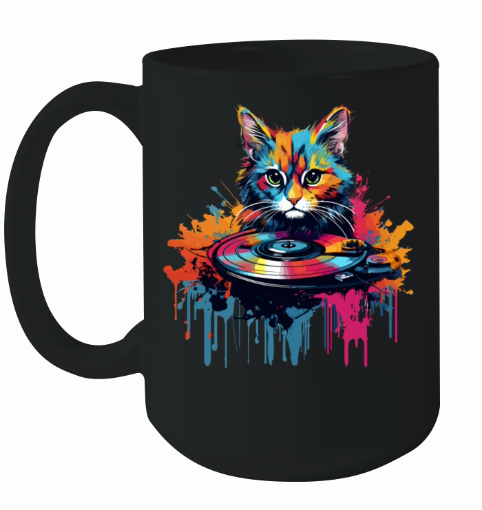 Colorful Cat at turntable Ceramic Mug