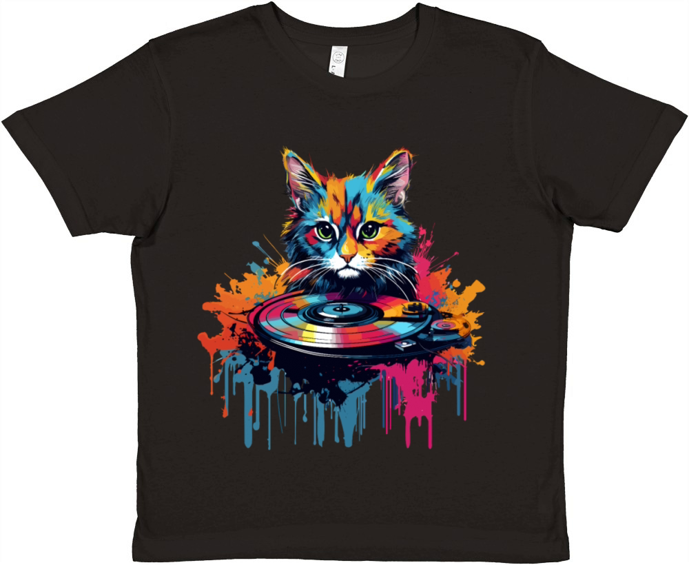 Colorful Cat at turntable Premium Kids Crewneck T-shirt