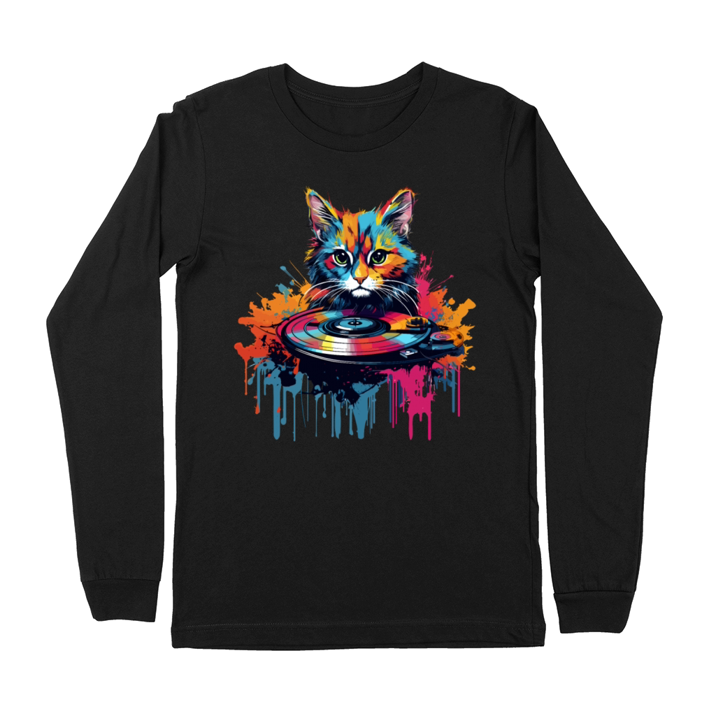 Colorful Cat at turntable Premium Long Sleeve