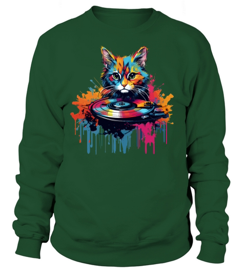 Colorful Cat at turntable Sweatshirt Unisex