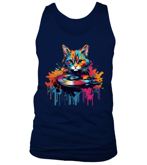Colorful Cat at turntable Tank Top Unisex