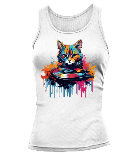 Colorful Cat at turntable Tank top Woman
