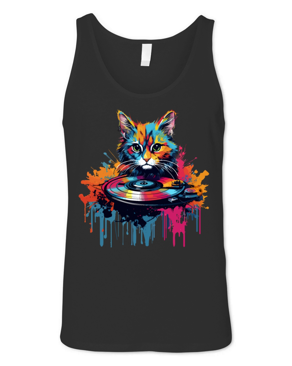 Colorful Cat at turntable Unisex Jersey Tank