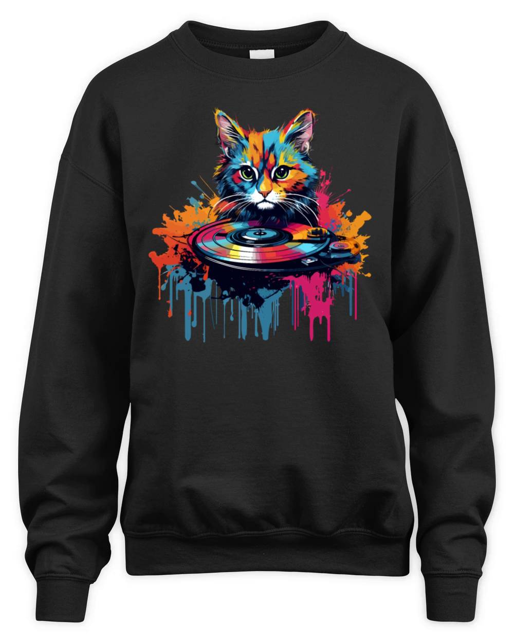 Colorful Cat at turntable Unisex Premium Crewneck Sweatshirt