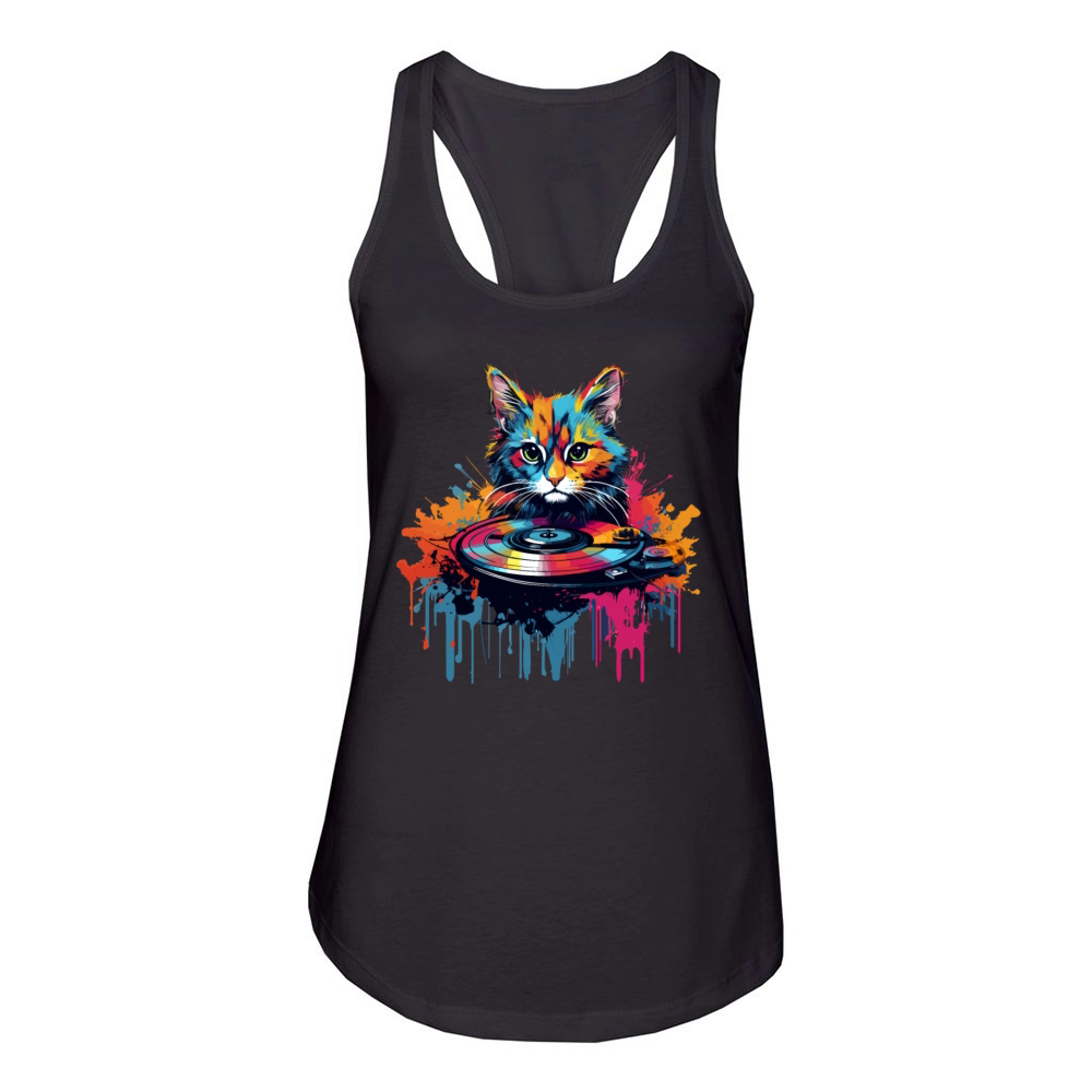 Colorful Cat at turntable Women's Racerback Tank