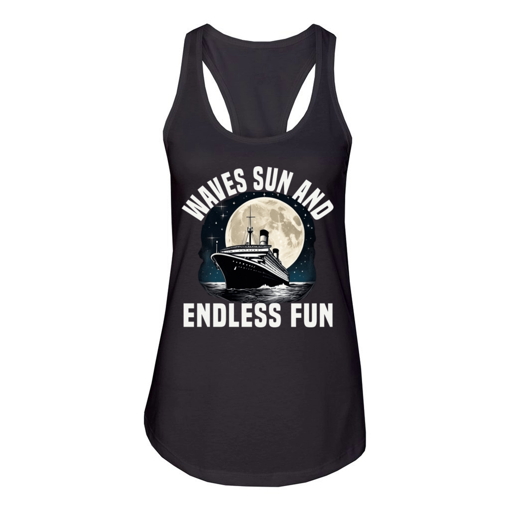 Waves Sun And Endless Fun Cruise Ship Vacation Women's Racerback Tank