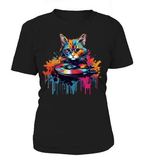 Colorful Cat at turntable Women's T-Shirt