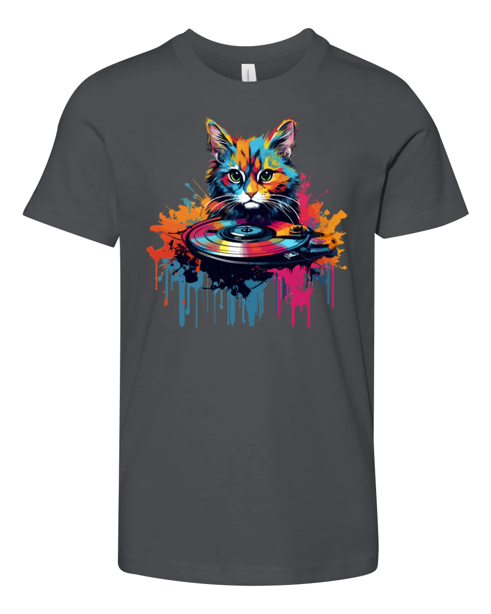 Colorful Cat at turntable Youth Unisex Jersey Tee