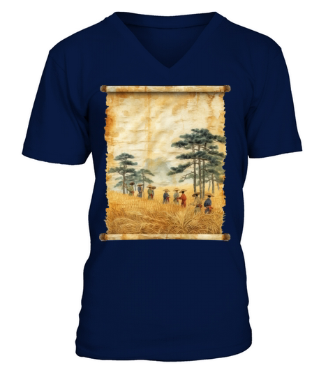 Farming Papyrus Scroll Japanese Art Farmer Rice V-Neck T-shirt