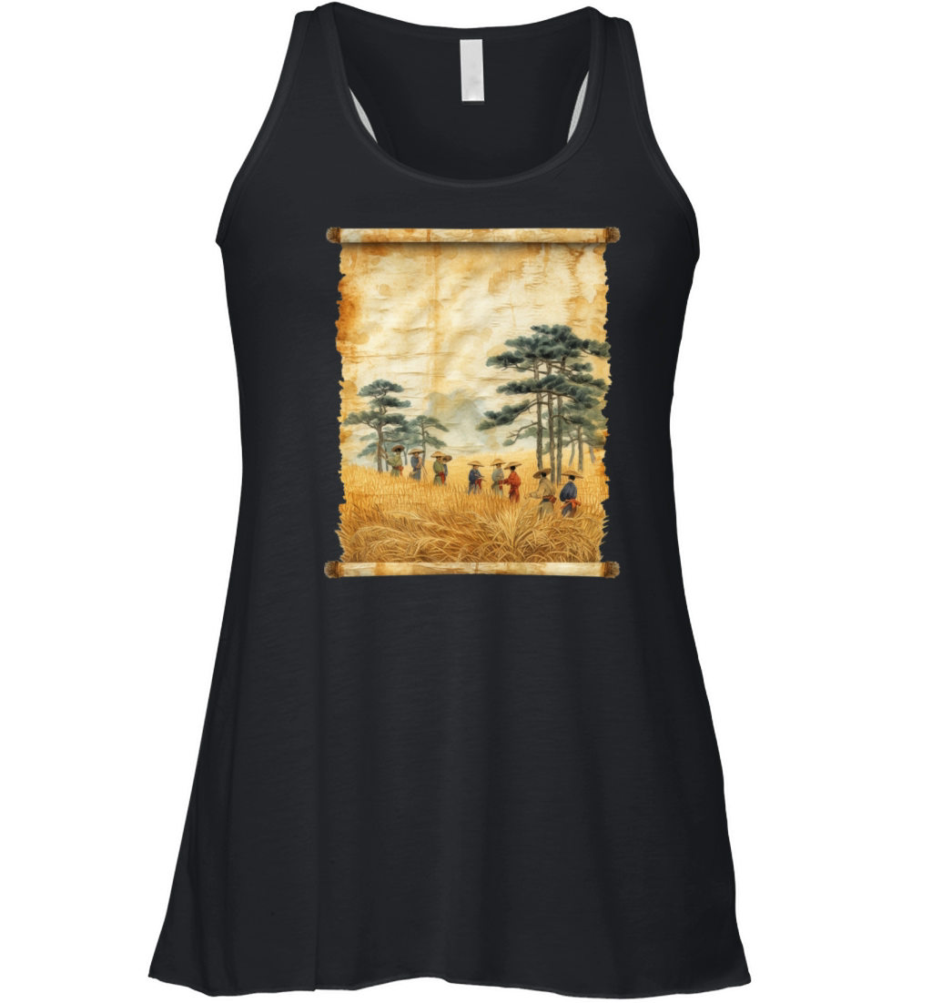 Farming Papyrus Scroll Japanese Art Farmer Rice Women's Flowy Tank Top