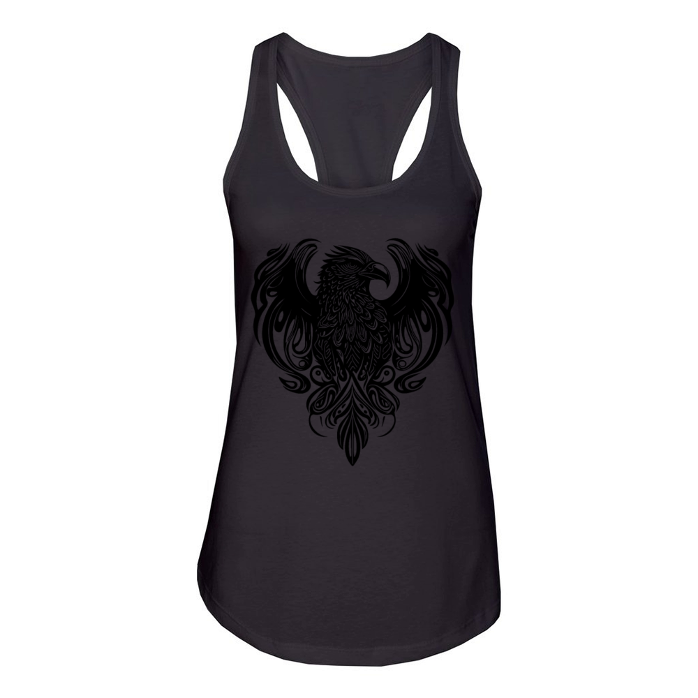Eagle Head In Tattoo Cartoon Style Logo Women's Racerback Tank