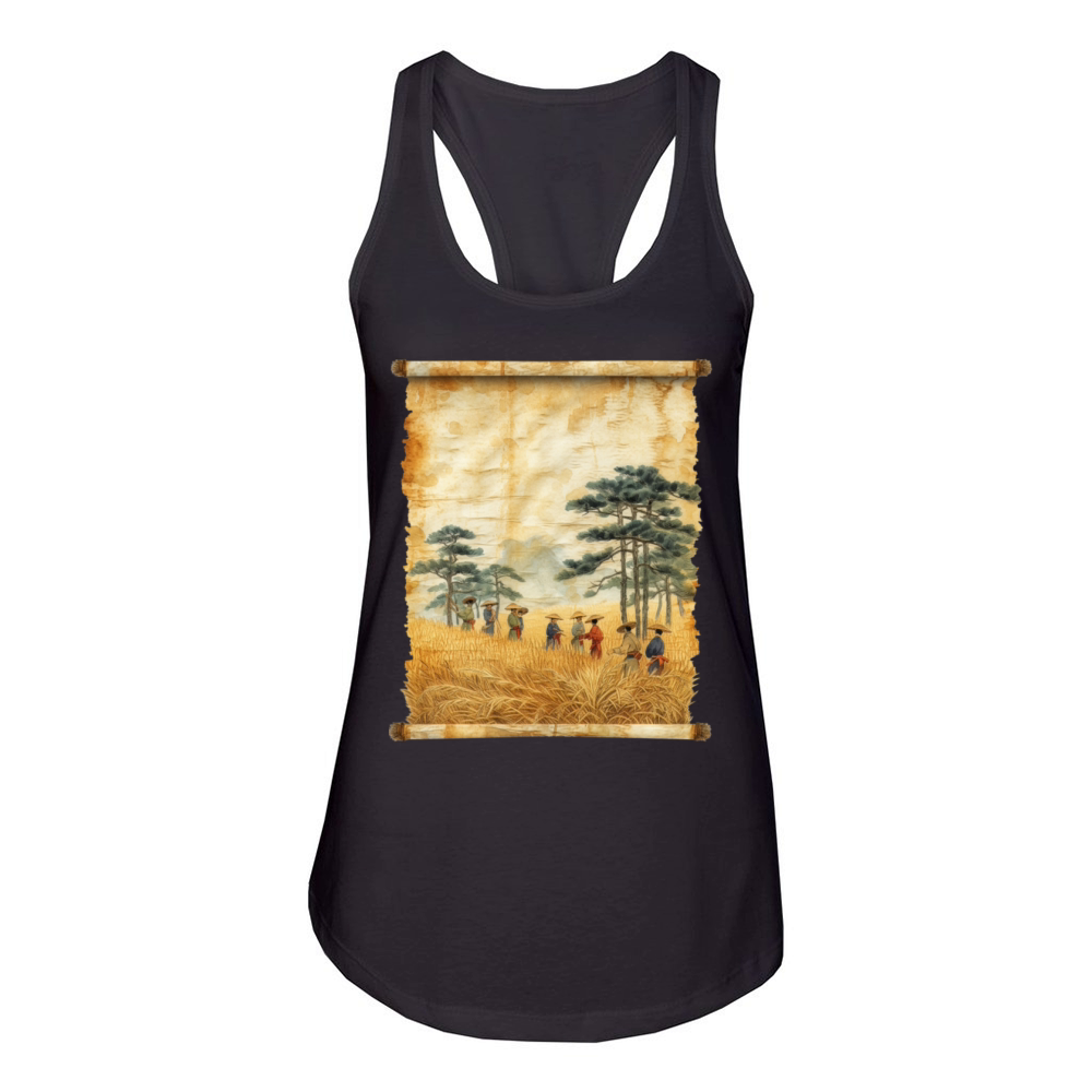 Farming Papyrus Scroll Japanese Art Farmer Rice Women's Racerback Tank