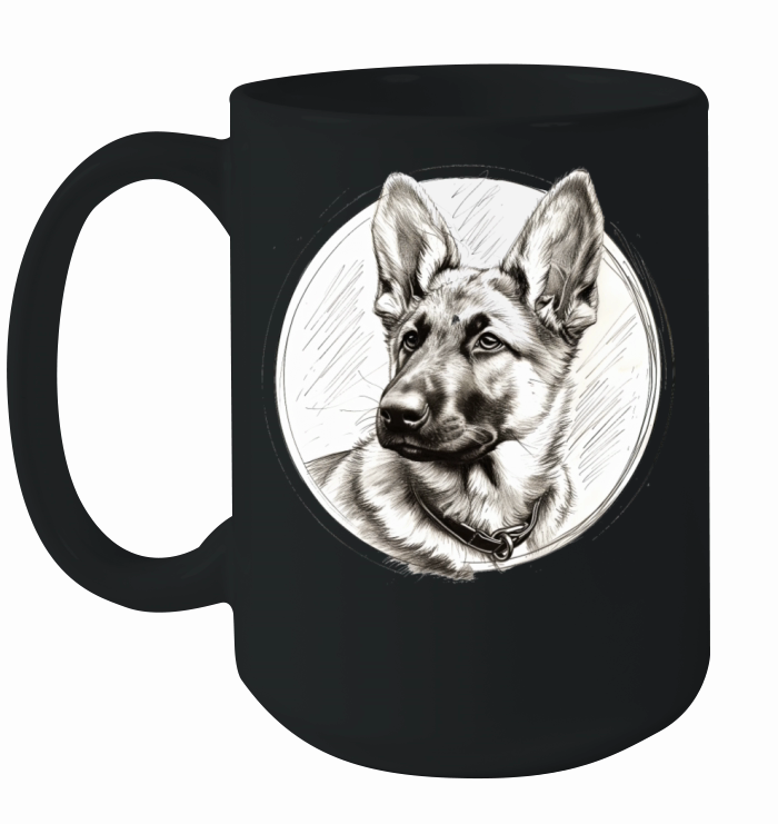 German sheperd puppy portrait pencil sketch Ceramic Mug