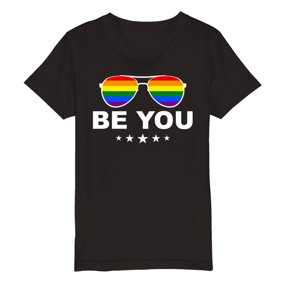 Be You LGBT Rainbow Sunglasses Organic Kids Crewneck T-shirt