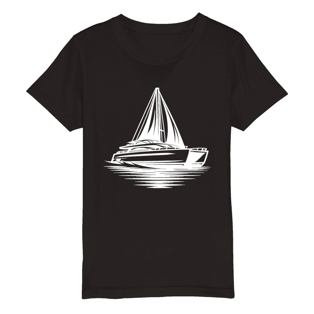 Chic Double Hull Sailing Boat Catamaran Sailor Organic Kids Crewneck T-shirt