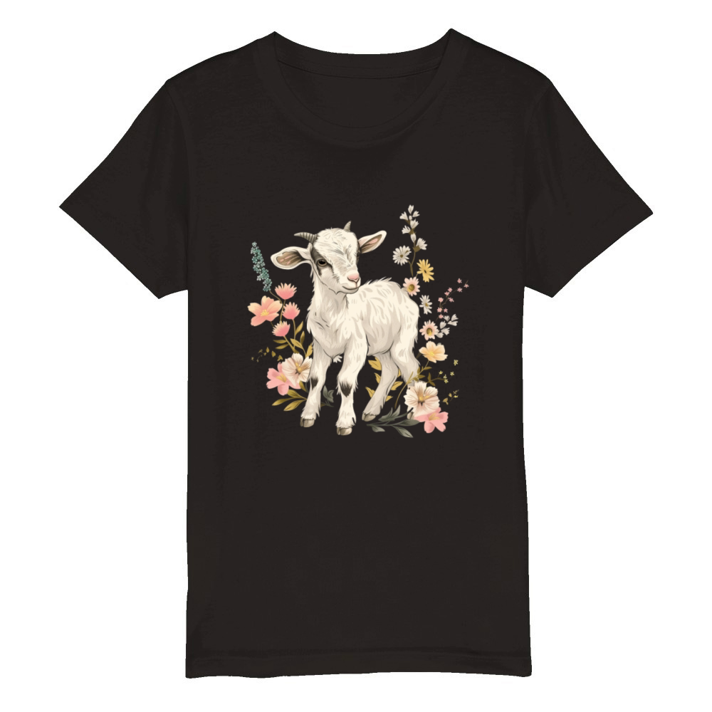 Goat Flowers Farmer Gift Organic Kids Crewneck T-shirt