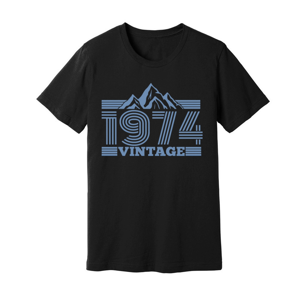 vintage 1974 birthday mountains hiking climbing Unisex Jersey Tee