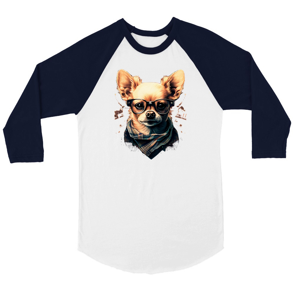 Chihuahua - Hipster Glasses Cool Dog Cute Modern Unisex ¾ sleeve Raglan T-shirt