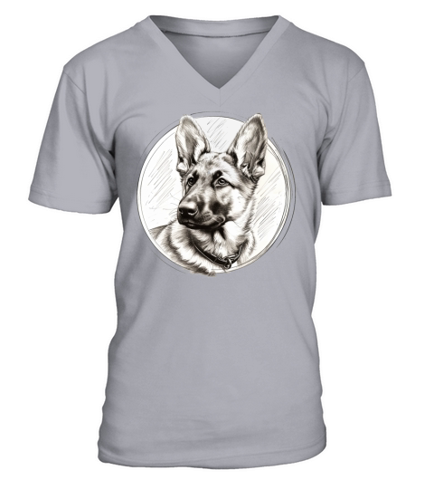 German sheperd puppy portrait pencil sketch V-Neck T-shirt