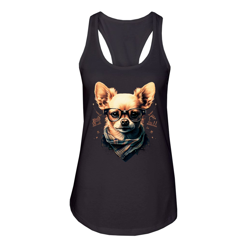 Chihuahua - Hipster Glasses Cool Dog Cute Modern Women's Racerback Tank