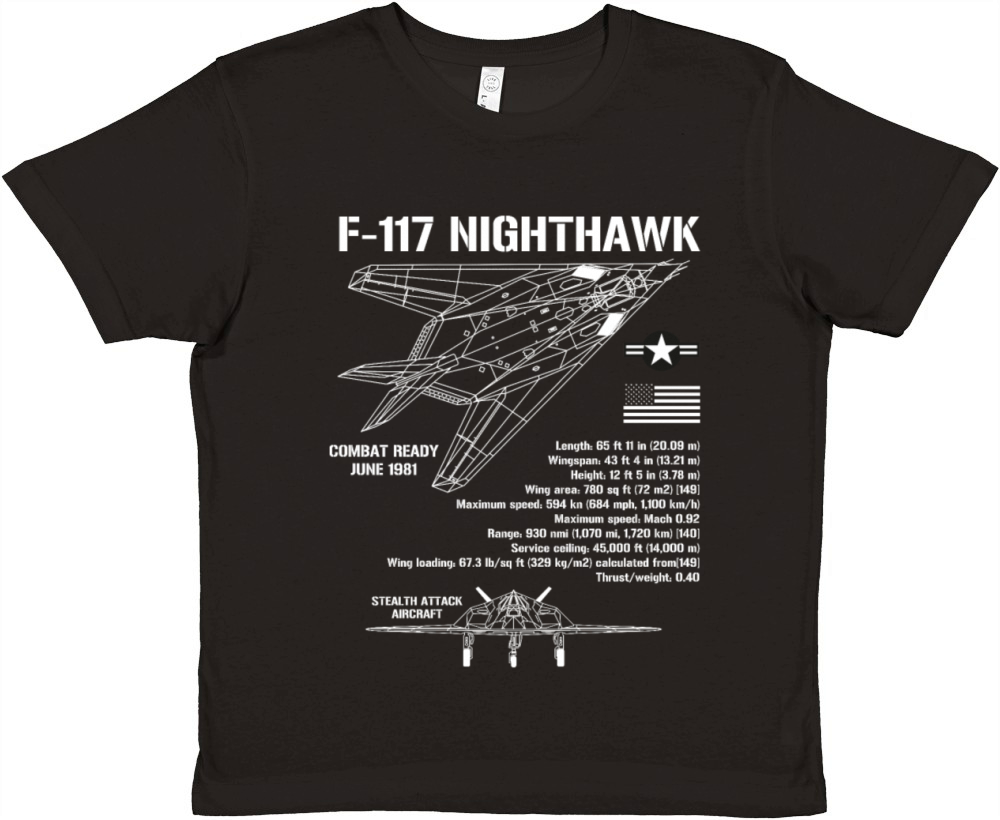 F-117 Stealth Nighthawk Specs Military Aircraft Premium Kids Crewneck T-shirt