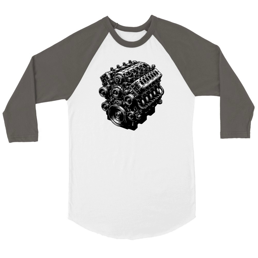 Engine Block Cylinder Displacement Fan Engine Unisex ¾ sleeve Raglan T-shirt