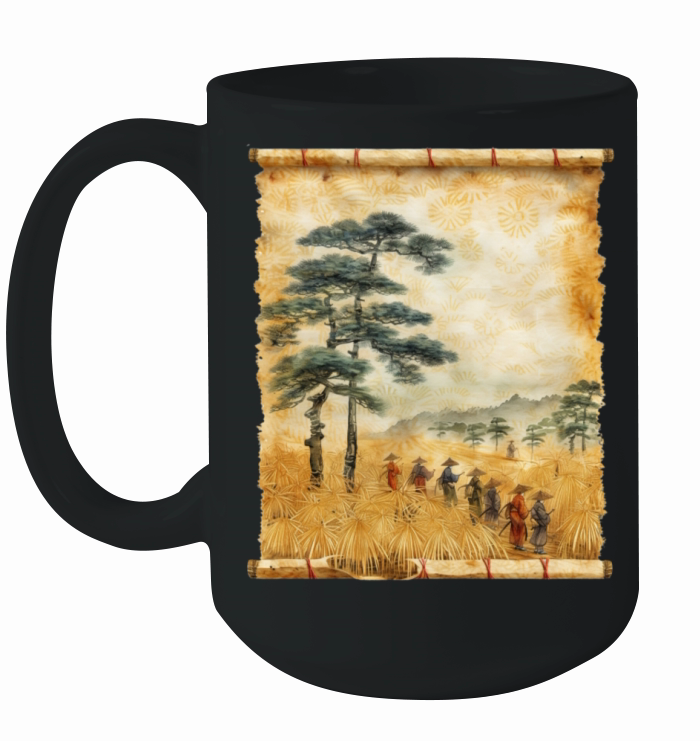 Farming Papyrus Scroll Japanese Art Farmer Rice Ceramic Mug