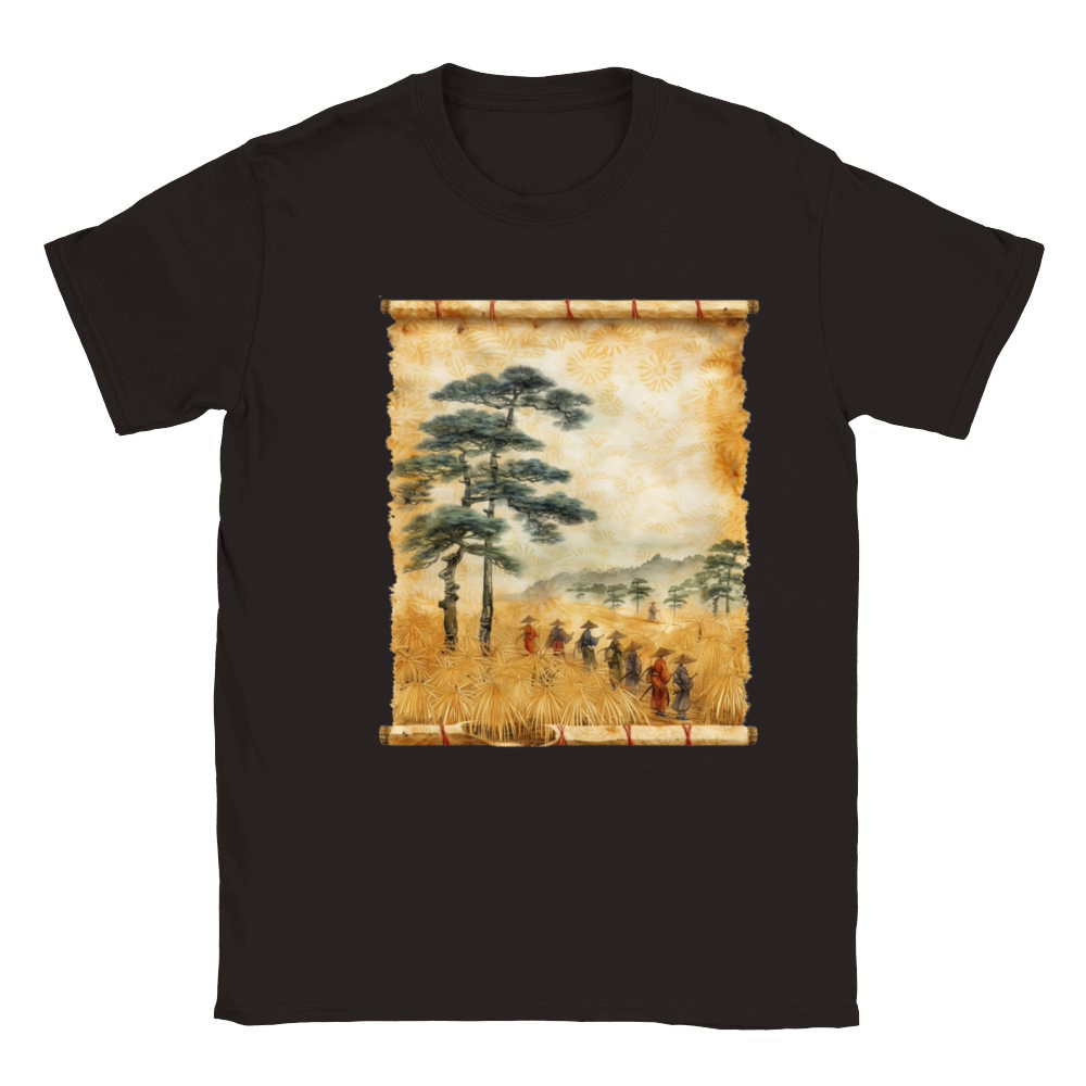 Farming Papyrus Scroll Japanese Art Farmer Rice Classic Kids Crewneck T-shirt