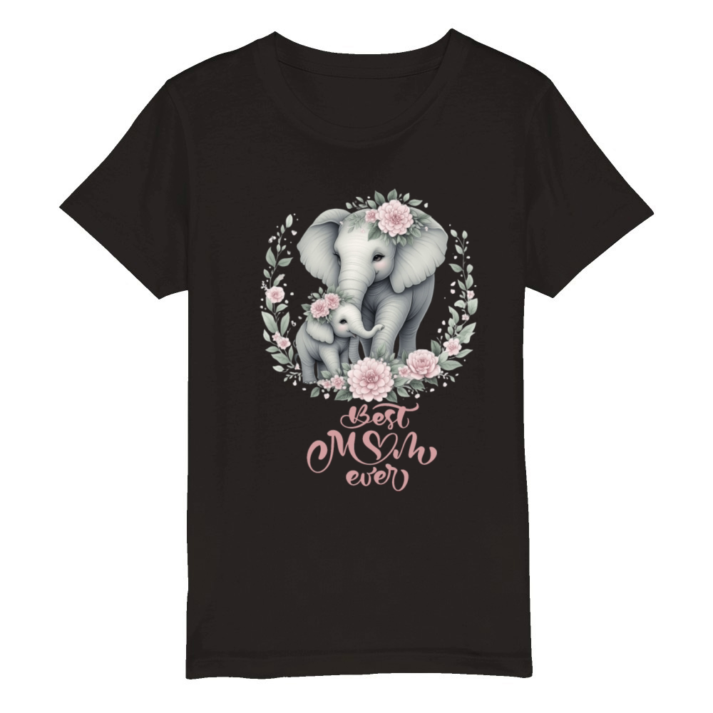 Best Mom Ever Elephant Floral Crown Motherhood Organic Kids Crewneck T-shirt
