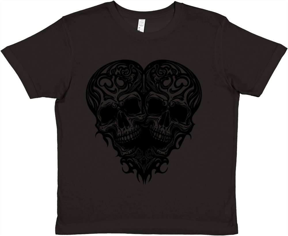 Heart Of Two Skulls Tribal Tattoo Style Premium Kids Crewneck T-shirt